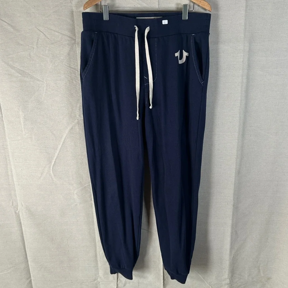 True Religion Mens Navy Blue Horseshoe Logo Jogger Sweatpants Size Large L/G